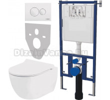 Комплект Унитаз подвесной Seramiksan Hill A031161H безободковый, с микролифтом + Система инсталляции для унитазов DIWO 4501 + Кнопка смыва DIWO 7310 белая