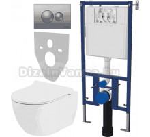 Комплект Унитаз подвесной Seramiksan Hill A031161H безободковый, с микролифтом + Система инсталляции для унитазов DIWO 4501 + Кнопка смыва DIWO 7311 хром матовый