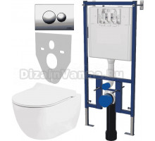 Комплект Унитаз подвесной Seramiksan Hill A031161H безободковый, с микролифтом + Система инсталляции для унитазов DIWO 4501 + Кнопка смыва DIWO 7312 хром