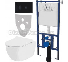 Комплект Унитаз подвесной Seramiksan Hill A031161H безободковый, с микролифтом + Система инсталляции для унитазов DIWO 4501 + Кнопка смыва DIWO 7313 черная матовая