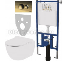 Комплект Унитаз подвесной Seramiksan Hill A031161H безободковый, с микролифтом + Система инсталляции для унитазов DIWO 4501 + Кнопка смыва DIWO 7315 золотая