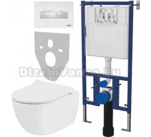 Комплект Унитаз подвесной Seramiksan Hill A031161H безободковый, с микролифтом + Система инсталляции для унитазов DIWO 4501 + Кнопка смыва DIWO 7320 белая