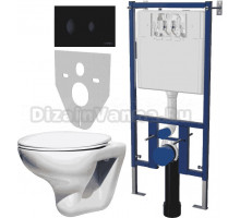 Комплект Унитаз подвесной Roca Mateo 346200000 с микролифтом + Система инсталляции для унитазов DIWO 4501 + Кнопка смыва DIWO 7313 черная матовая