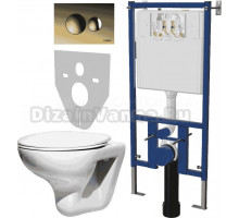 Комплект Унитаз подвесной Roca Mateo 346200000 с микролифтом + Система инсталляции для унитазов DIWO 4501 + Кнопка смыва DIWO 7315 золотая