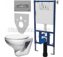 Комплект Унитаз подвесной Roca Mateo 346200000 с микролифтом + Система инсталляции для унитазов DIWO 4501 + Кнопка смыва DIWO 7321 хром матовый