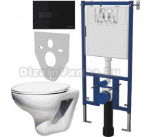 Комплект Унитаз подвесной Roca Mateo 346200000 с микролифтом + Система инсталляции для унитазов DIWO 4501 + Кнопка смыва DIWO 7323 черная матовая