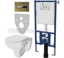 Комплект Унитаз подвесной Berges Wasserhaus Gamma 081105 с микролифтом + Система инсталляции для унитазов DIWO 4501 + Кнопка смыва DIWO 7325 золотая