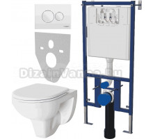 Комплект Унитаз подвесной Berges Wasserhaus Gamma 081105 с микролифтом + Система инсталляции для унитазов DIWO 4501 + Кнопка смыва DIWO 7310 белая