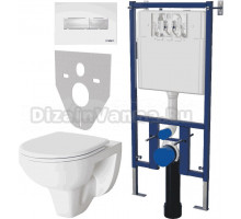 Комплект Унитаз подвесной Berges Wasserhaus Gamma 081105 с микролифтом + Система инсталляции для унитазов DIWO 4501 + Кнопка смыва DIWO 7320 белая