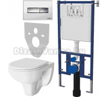 Комплект Унитаз подвесной Berges Wasserhaus Gamma 081105 с микролифтом + Система инсталляции для унитазов DIWO 4501 + Кнопка смыва DIWO 7322 хром