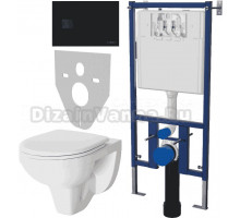 Комплект Унитаз подвесной Berges Wasserhaus Gamma 081105 с микролифтом + Система инсталляции для унитазов DIWO 4501 + Кнопка смыва DIWO 7323 черная матовая