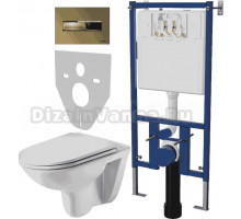 Комплект Унитаз подвесной Weltwasser WW SK Baarbach 004GL-WT безободковый, с микролифтом + Система инсталляции для унитазов DIWO 4501 + Кнопка смыва DIWO 7325 золотая