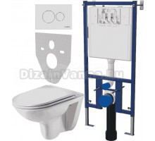 Комплект Унитаз подвесной Weltwasser WW SK Baarbach 004GL-WT безободковый, с микролифтом + Система инсталляции для унитазов DIWO 4501 + Кнопка смыва DIWO 7310 белая