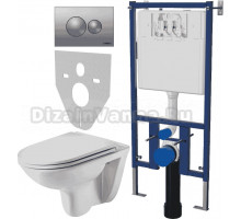 Комплект Унитаз подвесной Weltwasser WW SK Baarbach 004GL-WT безободковый, с микролифтом + Система инсталляции для унитазов DIWO 4501 + Кнопка смыва DIWO 7311 хром матовый