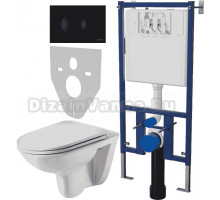 Комплект Унитаз подвесной Weltwasser WW SK Baarbach 004GL-WT безободковый, с микролифтом + Система инсталляции для унитазов DIWO 4501 + Кнопка смыва DIWO 7313 черная матовая