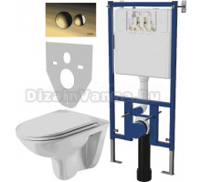 Комплект Унитаз подвесной Weltwasser WW SK Baarbach 004GL-WT безободковый, с микролифтом + Система инсталляции для унитазов DIWO 4501 + Кнопка смыва DIWO 7315 золотая