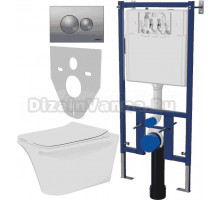 Комплект Унитаз подвесной Cerutti Spa Nivolet Aria 9034 безободковый, с микролифтом + Система инсталляции для унитазов DIWO 4501 + Кнопка смыва DIWO 7311 хром матовый