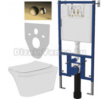 Комплект Унитаз подвесной Cerutti Spa Nivolet Aria 9034 безободковый, с микролифтом + Система инсталляции для унитазов DIWO 4501 + Кнопка смыва DIWO 7315 золотая