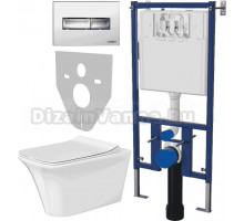 Комплект Унитаз подвесной Cerutti Spa Nivolet Aria 9034 безободковый, с микролифтом + Система инсталляции для унитазов DIWO 4501 + Кнопка смыва DIWO 7322 хром