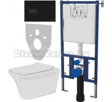 Комплект Унитаз подвесной Cerutti Spa Nivolet Aria 9034 безободковый, с микролифтом + Система инсталляции для унитазов DIWO 4501 + Кнопка смыва DIWO 7323 черная матовая