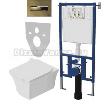 Комплект Унитаз подвесной STWORKI Хадстен SETK3304-0616-001-1-6000 с микролифтом + Система инсталляции для унитазов DIWO 4501 + Кнопка смыва DIWO 7325 золотая