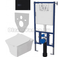 Комплект Унитаз подвесной STWORKI Хадстен SETK3304-0616-001-1-6000 с микролифтом + Система инсталляции для унитазов DIWO 4501 + Кнопка смыва DIWO 7323 черная матовая