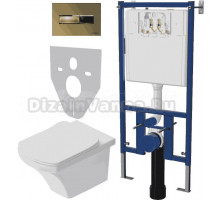 Комплект Унитаз подвесной STWORKI Хальмстад SETK2804-0606-001-1-6000 с микролифтом + Система инсталляции для унитазов DIWO 4501 + Кнопка смыва DIWO 7325 золотая