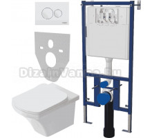 Комплект Унитаз подвесной STWORKI Хальмстад SETK2804-0606-001-1-6000 с микролифтом + Система инсталляции для унитазов DIWO 4501 + Кнопка смыва DIWO 7310 белая