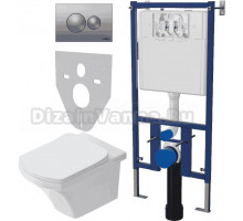 Комплект Унитаз подвесной STWORKI Хальмстад SETK2804-0606-001-1-6000 с микролифтом + Система инсталляции для унитазов DIWO 4501 + Кнопка смыва DIWO 7311 хром матовый