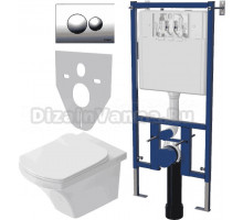 Комплект Унитаз подвесной STWORKI Хальмстад SETK2804-0606-001-1-6000 с микролифтом + Система инсталляции для унитазов DIWO 4501 + Кнопка смыва DIWO 7312 хром