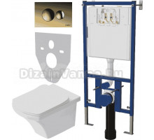 Комплект Унитаз подвесной STWORKI Хальмстад SETK2804-0606-001-1-6000 с микролифтом + Система инсталляции для унитазов DIWO 4501 + Кнопка смыва DIWO 7315 золотая