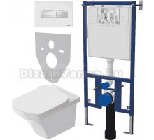 Комплект Унитаз подвесной STWORKI Хальмстад SETK2804-0606-001-1-6000 с микролифтом + Система инсталляции для унитазов DIWO 4501 + Кнопка смыва DIWO 7320 белая