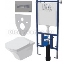 Комплект Унитаз подвесной STWORKI Хальмстад SETK2804-0606-001-1-6000 с микролифтом + Система инсталляции для унитазов DIWO 4501 + Кнопка смыва DIWO 7321 хром матовый