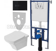 Комплект Унитаз подвесной STWORKI Хальмстад SETK2804-0606-001-1-6000 с микролифтом + Система инсталляции для унитазов DIWO 4501 + Кнопка смыва DIWO 7323 черная матовая