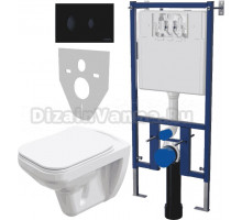 Комплект Унитаз подвесной STWORKI Дублин SETK3504-0605-001-1-6000 с микролифтом + Система инсталляции для унитазов DIWO 4501 + Кнопка смыва DIWO 7313 черная матовая