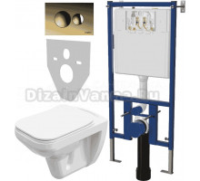 Комплект Унитаз подвесной STWORKI Дублин SETK3504-0605-001-1-6000 с микролифтом + Система инсталляции для унитазов DIWO 4501 + Кнопка смыва DIWO 7315 золотая