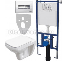 Комплект Унитаз подвесной STWORKI Дублин SETK3504-0605-001-1-6000 с микролифтом + Система инсталляции для унитазов DIWO 4501 + Кнопка смыва DIWO 7322 хром