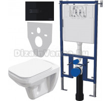 Комплект Унитаз подвесной STWORKI Дублин SETK3504-0605-001-1-6000 с микролифтом + Система инсталляции для унитазов DIWO 4501 + Кнопка смыва DIWO 7323 черная матовая