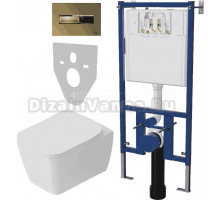 Комплект Унитаз подвесной STWORKI Монтре SETK3204-2616 безободковый, с микролифтом + Система инсталляции для унитазов DIWO 4501 + Кнопка смыва DIWO 7325 золотая