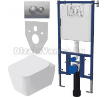 Комплект Унитаз подвесной STWORKI Монтре SETK3204-2616 безободковый, с микролифтом + Система инсталляции для унитазов DIWO 4501 + Кнопка смыва DIWO 7311 хром матовый