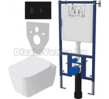 Комплект Унитаз подвесной STWORKI Монтре SETK3204-2616 безободковый, с микролифтом + Система инсталляции для унитазов DIWO 4501 + Кнопка смыва DIWO 7313 черная матовая