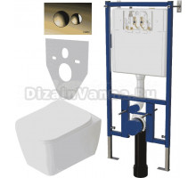 Комплект Унитаз подвесной STWORKI Монтре SETK3204-2616 безободковый, с микролифтом + Система инсталляции для унитазов DIWO 4501 + Кнопка смыва DIWO 7315 золотая