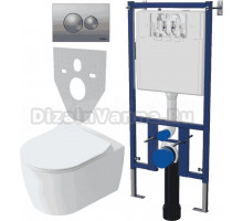 Комплект Унитаз подвесной STWORKI Ноттвиль SETK3104-2616 безободковый, с микролифтом + Система инсталляции для унитазов DIWO 4501 + Кнопка смыва DIWO 7311 хром матовый