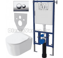 Комплект Унитаз подвесной STWORKI Ноттвиль SETK3104-2616 безободковый, с микролифтом + Система инсталляции для унитазов DIWO 4501 + Кнопка смыва DIWO 7312 хром
