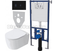 Комплект Унитаз подвесной STWORKI Ноттвиль SETK3104-2616 безободковый, с микролифтом + Система инсталляции для унитазов DIWO 4501 + Кнопка смыва DIWO 7313 черная матовая