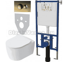 Комплект Унитаз подвесной STWORKI Ноттвиль SETK3104-2616 безободковый, с микролифтом + Система инсталляции для унитазов DIWO 4501 + Кнопка смыва DIWO 7315 золотая