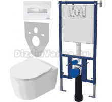Комплект Унитаз подвесной STWORKI Ноттвиль SETK3104-2616 безободковый, с микролифтом + Система инсталляции для унитазов DIWO 4501 + Кнопка смыва DIWO 7320 белая