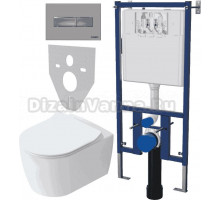 Комплект Унитаз подвесной STWORKI Ноттвиль SETK3104-2616 безободковый, с микролифтом + Система инсталляции для унитазов DIWO 4501 + Кнопка смыва DIWO 7321 хром матовый
