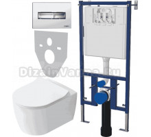 Комплект Унитаз подвесной STWORKI Ноттвиль SETK3104-2616 безободковый, с микролифтом + Система инсталляции для унитазов DIWO 4501 + Кнопка смыва DIWO 7322 хром