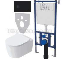 Комплект Унитаз подвесной STWORKI Ноттвиль SETK3104-2616 безободковый, с микролифтом + Система инсталляции для унитазов DIWO 4501 + Кнопка смыва DIWO 7323 черная матовая